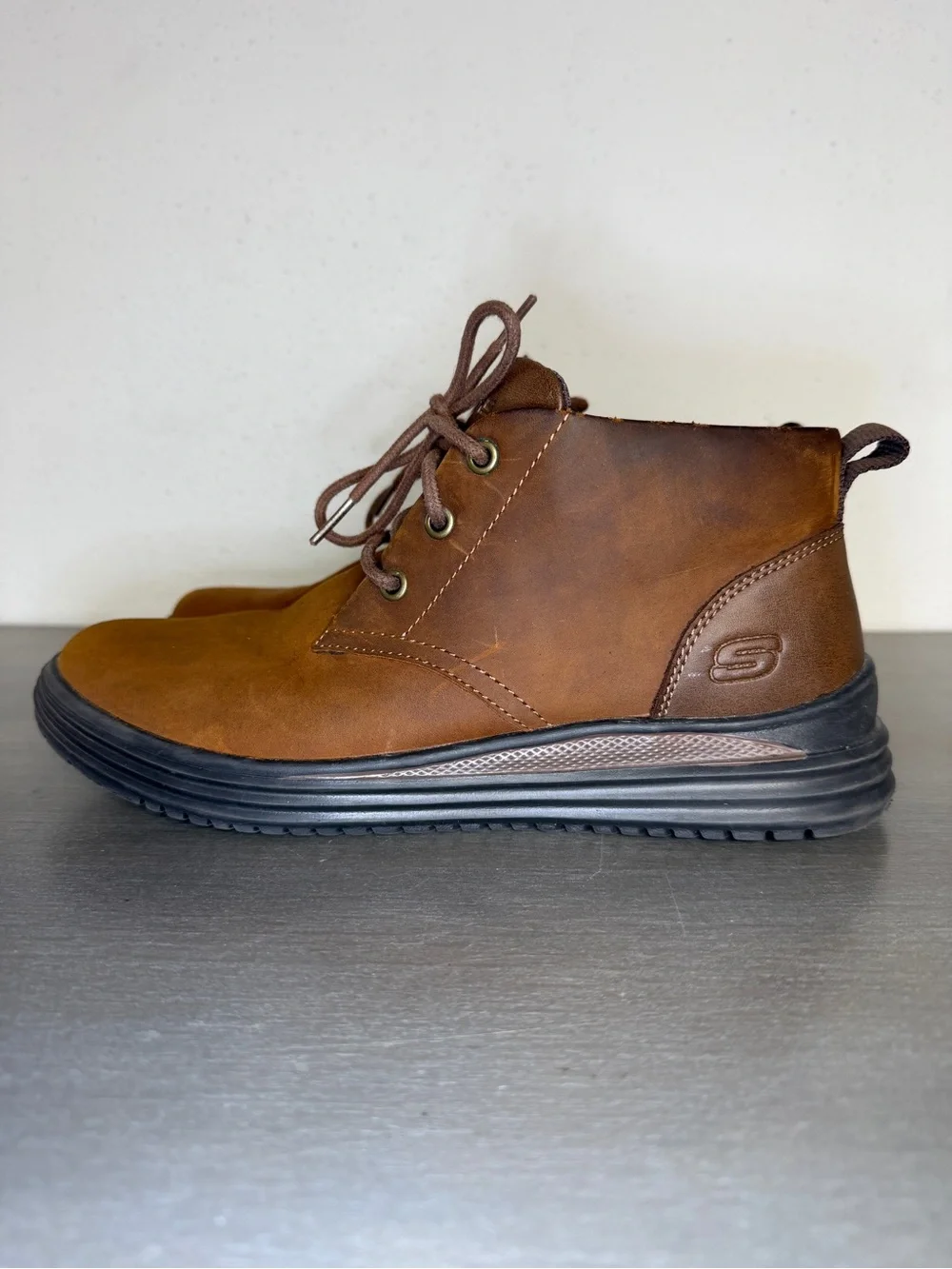 Men’s Size 8 Skechers Garza Fontaine Brown Leather Lace Up Casual Boot